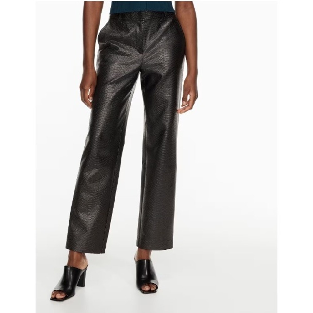 Aritzia Babaton Command Veganâ Leather Python Snakeskin Pants Black Noir 12 NWT